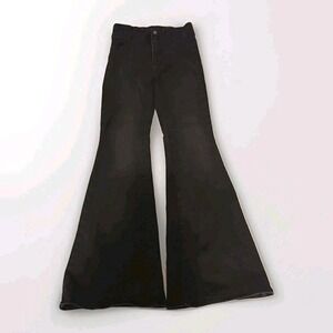 We The Free Denim High Rise Wide Flare Stretch Jeans 27 Hippie Pleated Festival